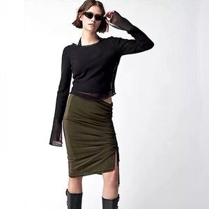 Free People Beau Mesh Layering Long Sleeve Black Top Size XL